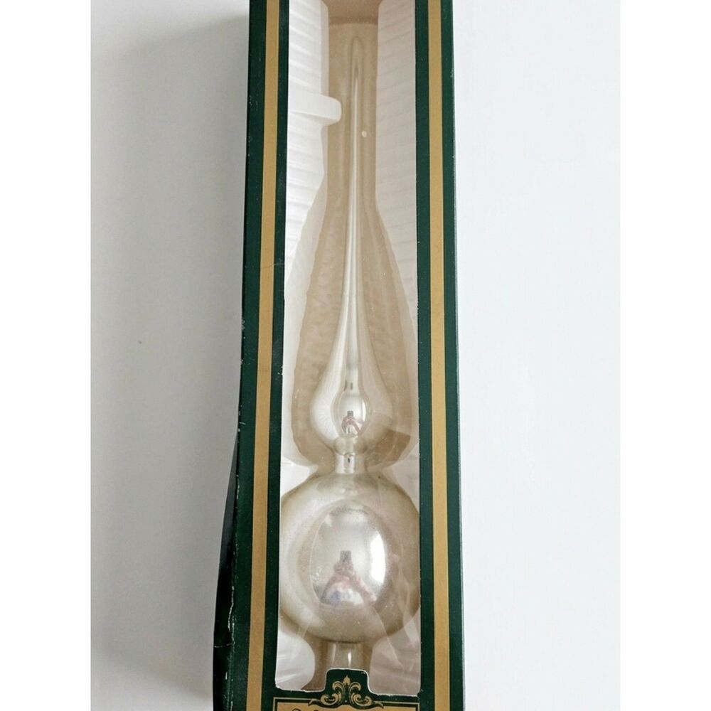 Vintage Kurt S. Adler Kringle Glass Silver Iridescent Tree Topper Original Box